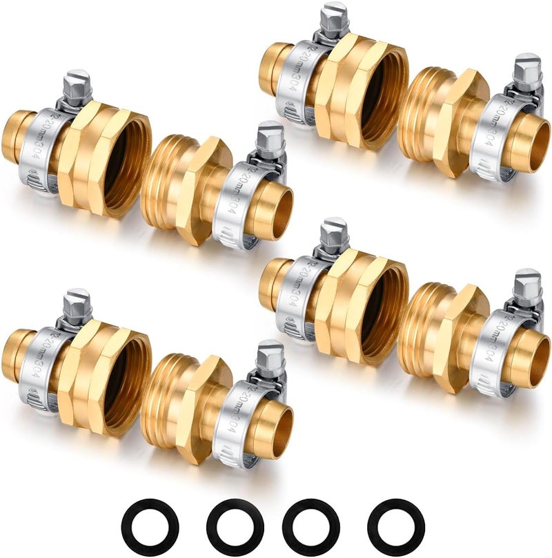 SIGURANTA موصل إصلاح خرطوم الحديقة مع مشابك مجموعة إصلاح طرف الخرطوم، 5/8" بارب ملحقات خرطوم الحديقة ذكر وأنثى نهايات خرطوم الحديقة النحاسية (5/8" بارب - 4 مجموعة) - Image 1